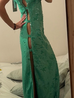 Stefania Vaidani green dress with sequins and side cutouts size small new