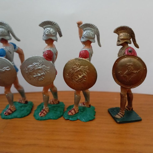 Ancient Greek Toy Soldiers used, set of 4 "ΑΘΗΝ'Α-ΠΑΛ" without spears