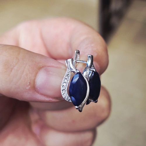 Silver earrings with sapphires and diamonds like new, English clasp