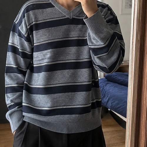Men's long-sleeve pullover sweater, black, size L-XL