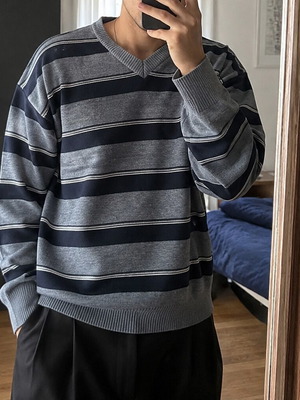 Men's long-sleeve pullover sweater, black, size L-XL