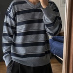 Men's long-sleeve pullover sweater, black, size L-XL
