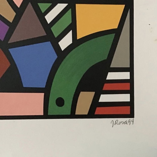 J Rosa Neo-Cubist signed print 64x50 cm