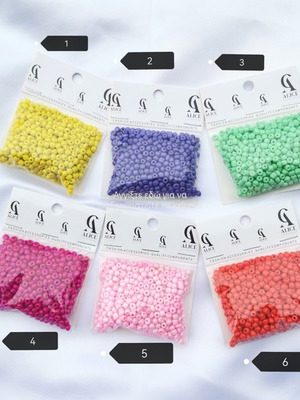 Seed glass beads 3mm new, assorted colors, pack ~580 pcs