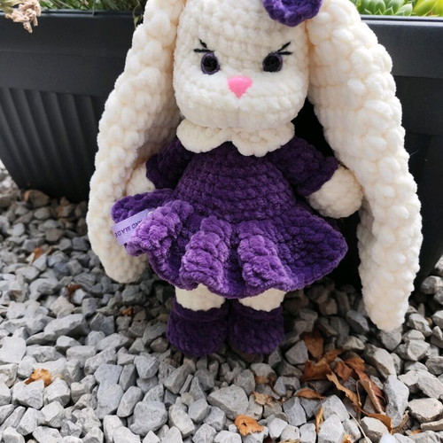 Handmade plush bunny 27 cm new with purple dress
