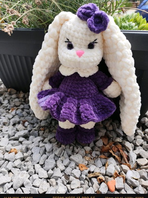 Handmade plush bunny 27 cm new with purple dress