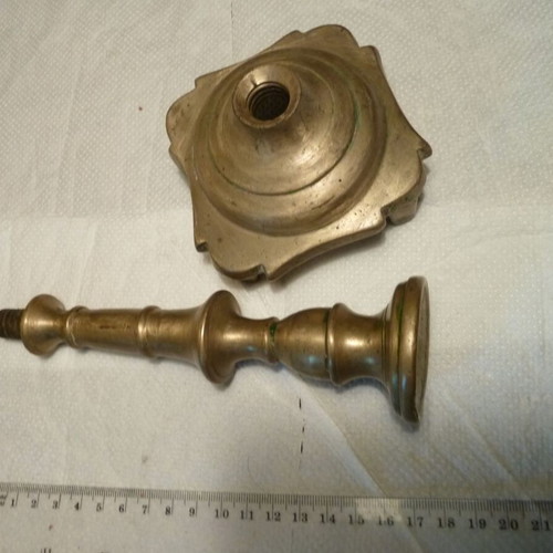 Antique solid bronze German candlestick used, early 20th century