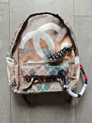 Chanel Graffiti backpack, size 40cm, beige canvas