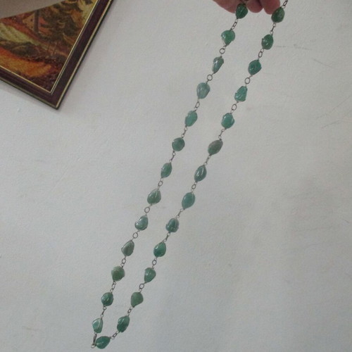 Aventurine Basket Necklace new, 80 cm length, green silver