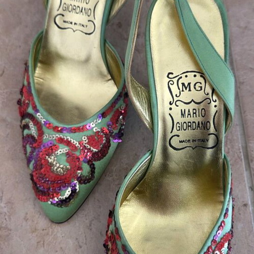 Mario Giordano Italian Vintage Slingback Heels with Sequin Embroidery