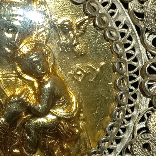 Filigree religious icon Virgin Mary gilded silver 925 like new