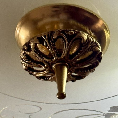 Vintage ceiling light satin glass floral decoration like new