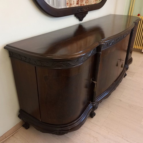 Antique walnut wood buffet with mirror used