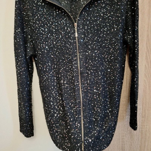 Knitted sweater with sequins and zipper, like new, black XL