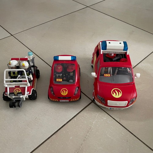 Playmobil three fire trucks used in excellent condition