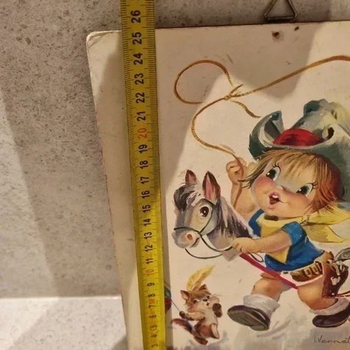 Vintage 1960s Children's Wall Plate with Cowboy Illustration Signed Vernet