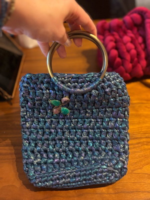 Handmade shoulder bag blue knitted new