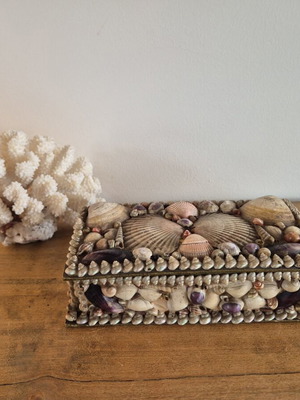 Handmade Seashell Jewelry Box, 1970s Vintage Folk Art Trinket Box