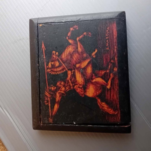 Antique wooden tobacco box handmade, 1950s, used