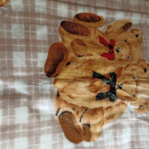 Velveteen half-double blanket with bear family design, new