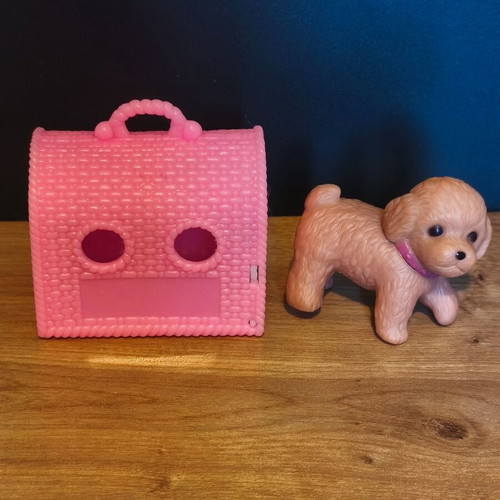 Pink pet carrier and dog toy used, very good condition