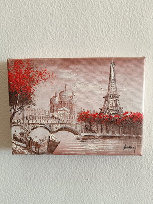 Decorative canvas with Eiffel Tower theme used, 18×13 cm