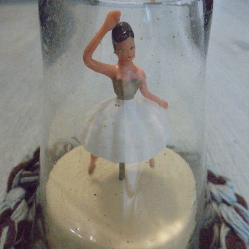 Vintage ballerina music box figure used with glass dome