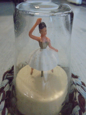 Vintage ballerina music box figure used with glass dome