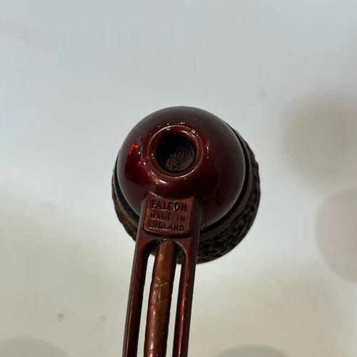 Falcom vintage tobacco pipe used, curved base AN5, carved design 3.5x15