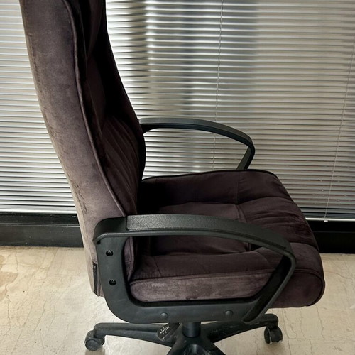 Office chair used, brown velvet fabric, adjustable height and tilt