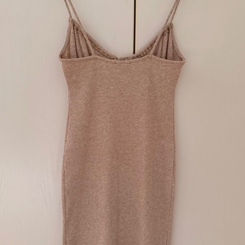 Bershka mini dress beige with adjustable bust cord, size S