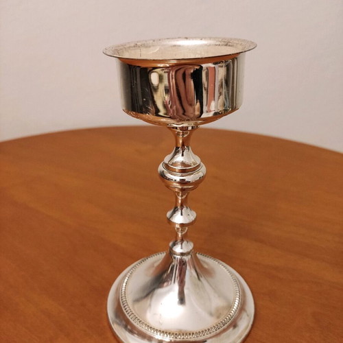 Small candlestick like new with glossy metal finish 14cm height