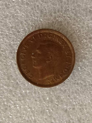 Canada 1 Cent Coin used, King George VI, maple leaves