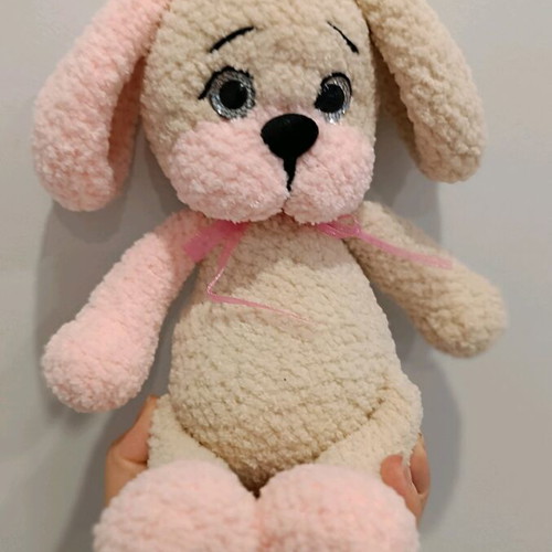 Handmade knitted puppy new, 27 cm tall