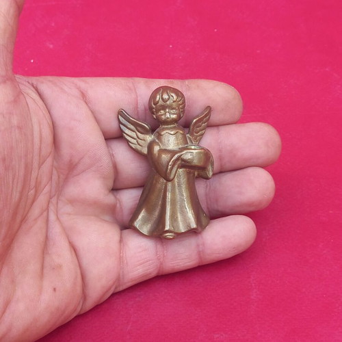 Brass angel figurine, solid sculpture, mini candle holder