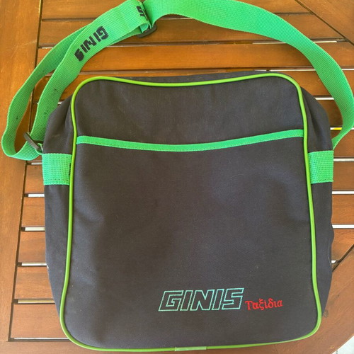 Ginis shoulder bag used, blue and green adjustable strap