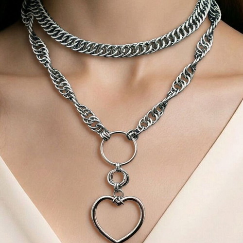 Stainless Steel Heart Necklace new, Half Persian and Spiral 4-1 weave