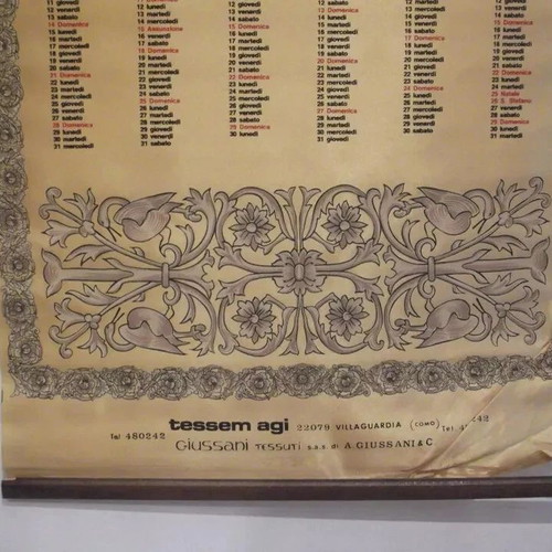 Italy Vintage 1974 Silk Wall Hanging Calendar used