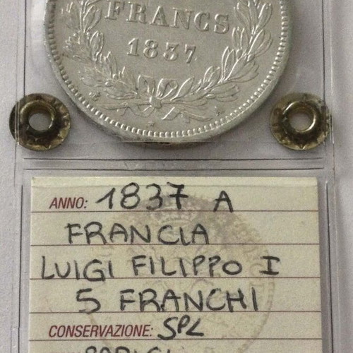 1837 France Certified Silver 5 Francs Coin Louis-Philippe I AU 58