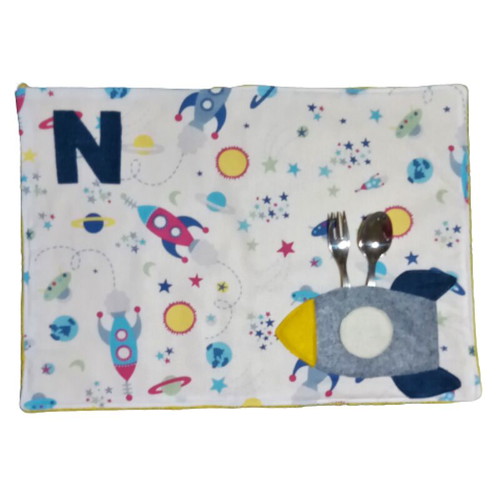 Children's handmade placemat with space theme made to order