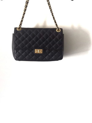 Leather shoulder bag, black, quilted design