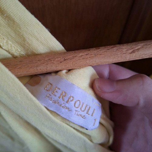 Derpouli T-shirt "Paris 31 Rue Cambon" used, yellow with rhinestones