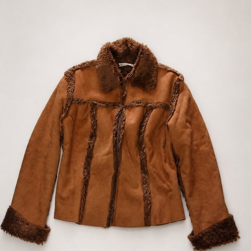 Women's suede jacket with fur, like new, brown