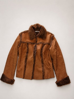 Women's suede jacket with fur, like new, brown