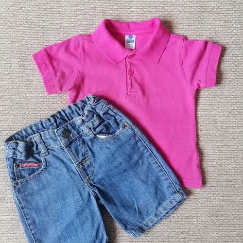 Boy's polo shirt and denim shorts set 12-18 months