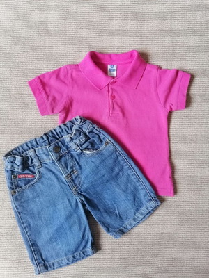 Boy's polo shirt and denim shorts set 12-18 months