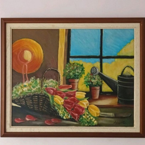 Oil painting on canvas used, signed, framed 57x48 cm