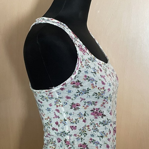 Summer top with floral print, cross back, long, like new