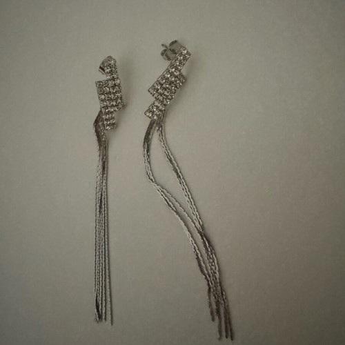 Evening silver earrings with rhinestones long