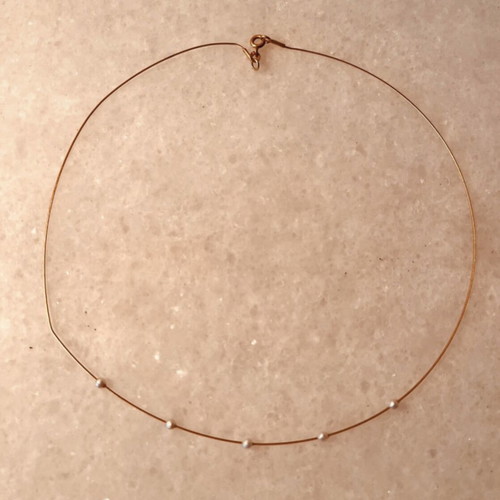 Handmade set of 2 gold wire necklaces with eye and pearls for layering
